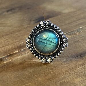 Vintage Style Blue Labradorite Gemstone Ring Size 7 Silver 925 Plated Bohemian